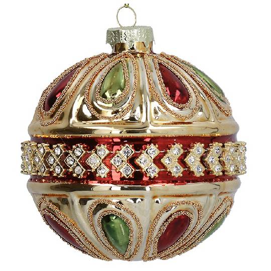 Glass Ball Large Gold, Classical Embossed Gem Band 10cm *ETA NOV